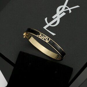 YSL Gold - Tone & Black Enamel Logo Bangle